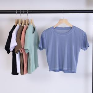 Crop top lengan pendek basic crop tee wanita korean style