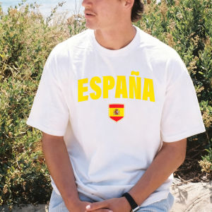 [Local Stock] VCC  Retro Spanish Flag España Graphic Printed Man Women T-Shirt Vintage Crew Neck Short Sleeve Summer Cotton 80S 90S Tshirt