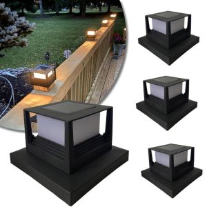 UNQCSA Solar Powered Fence Gate Pillar Lamp Square Waterproof Villa Column Lamp Deck Cap Lighting Solar Column Light Outdoor