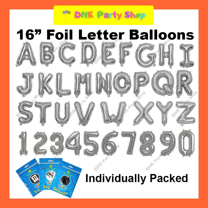 16 inch Letter Number Foil Balloons Alphanumeric Alphabet Silver ...
