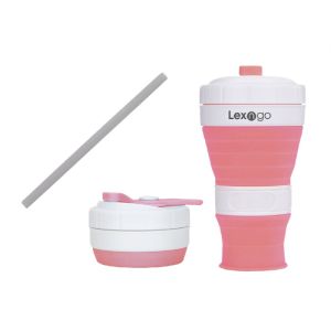 Lexngo Silicone Collapsible Flexi Mug with Straw 500ml ( Green | Pink | Navy Blue )