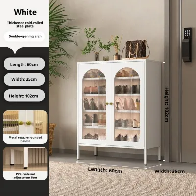 FurnishFiesta Metal Shoe Cabinet With Glass Door Shoe Storage Cabinet Space-Saving Shoe Rack Organizer With Adjustable Shelves For Entryway Home
