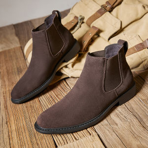 GRAZIA New Genuine Leather Chelsea Boots for Men Cow Suede Business Square Toe Mens Boots