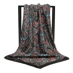 Jifang 90x90cm Women European Retro Style Cashew Flower Floral Satin Silk Square Scarf Muslim Hijabs Bawal Silk Scarves SL21