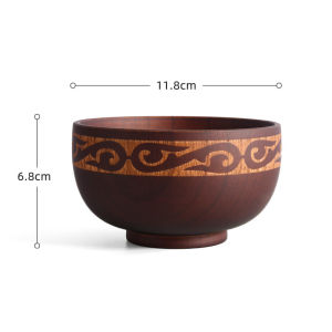 JustLiving 1pc 310ml Ethnic Style Sour Date Wood Bowl Carved Pattern Dinner Wooden Bowl Tableware Mongolian Wooden Milk Tea Bowl Wood Big Bowl