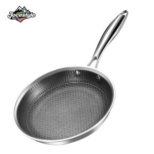 304 Stainless Steel Frying Pan Non-Coated Large Deep Stir Wok Pan Non-Stick Single Sided Honeycomb Skillet Suitable for Fried Egg Steak