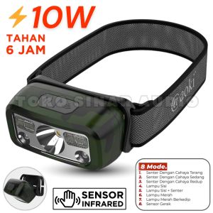 Senter Kepala Mini + Sensor Gerak 8 Mode Cahaya Super Terang Tahan 6 Jam Mode Terang AOKI AK-3503G