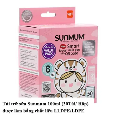 Túi trữ sữa Sunmum Khoá 3 zip siêu kín Túi trữ sữa 250ml và 100ml Hộp 50 túi