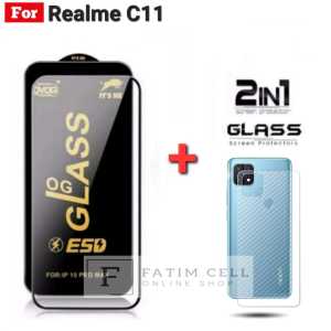 PAKET 2in1 Realme C11 Tempered Glass Layar Anti Static + Skin Carbon 3D