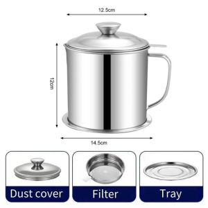 1.2L Stainless Steel Oil Strainer Pot Filter Oil Pot with Lid and Tray Kitchen Cooking Oil Dispenser