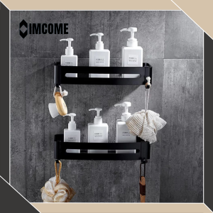 IMCOME Rak Sabun Kamar Mandi 2 Susun Serbaguna Tempat Penyimpanan Perlengkapan Dan Peralatan Kamar Mandi Persegi Stainless Steel Hitam