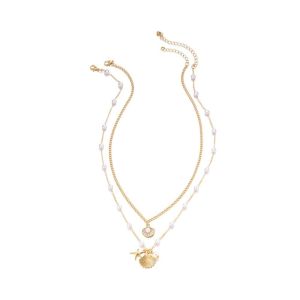 JEWELS1 คอนช์ สร้อยคอเปลือกหอยหลายชั้น ไข่มุกไข่มุก จี้ห้อยคอ ปลาดาว Choker แฟชั่นสำหรับผู้หญิง สไตล์โบฮีเมียน สร้อยคอกระดูกไหปลาร้ารูปเปลือกหอย สำหรับผู้หญิง