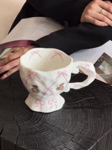 Bow Teddy Bear Ceramic Cup Original Super Cute Breakfast Coffee Cup Pink Coffee Mug Handheld Coffee Cup2026