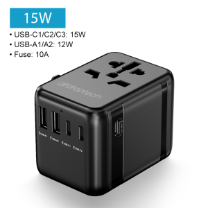 AIRDROPTECH 35W / 15W Universal Travel Adapter with USB Ports + Type-C Port Wall Charger Plug (Black)
