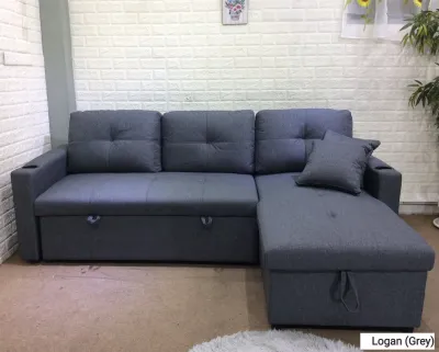 Logan Convertible L-Shape Sofa with Pull-Out Bed and Storage