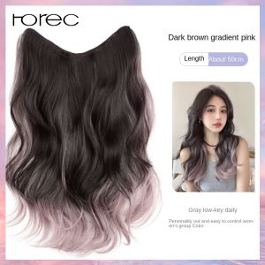 Horec การไล่ระดับสีไฮไลต์วิกผมยาวหยิกผู้หญิงฟูชิ้นเดียวที่มองไม่เห็นแพทช์ต่อผมแบบไร้รอยต่อวิกผมจำลอง