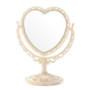 BAIXL European-Style Retro Double-Sided Makeup Mirror Oval Heart-Shaped Cosmetic Mirror 360 Degree Rotation High Definition Dressing Mirror Lovely Girl