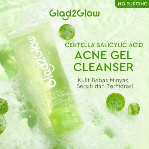 Glad2Glow Blueberry Ceramide Low pH gel Cleanser Facial Wash Pembersih Wajah Ramah Kulit Berjerawat Pembersih Wajah yang Lembut Membersihkan Kotoran dan Minyak