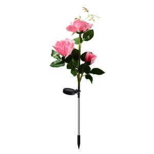 HOUCHU Realistic Solar Artificial Flower Light Solar Powered 3 Heads Solar Rose Flowers Lantern Weatherproof Ground Mounted Waterproof Landscape Lamp Patio Decor