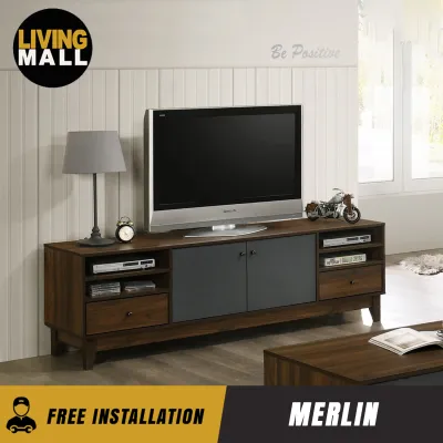 Living Mall Merlin 6ft TV Console 180cm Cabinet with Drawers In Walnut Colour