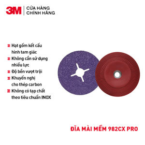 Combo 3 Đĩa mài mềm 982CX Pro qui cách đường kính 4in (có rãnh) độ hạt P36 Hạt kết cấu hình tam giác Không tạp chất theo tiêu chuẩn Inox Khuyến nghị cho thép cacbon