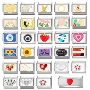 LuckyMan Italian Charm Bracelet For Women Couple Y2K Fashion Cute Korean K-Style Vintage Bracelet Links Heart Flower Bunny Rabbit Cat Italian Charm Bracelet Links Fit 9mm Silver