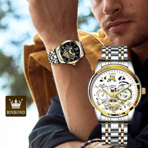 Mens Skeleton Automatic Watch Waterproof Luminous Calendar Luxury Mechanical Timepiece