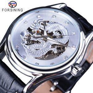 Original Forsining Diamond Display Dragon Black Gold Luminous Hand Transparent Mens Watch Top Brand Luxury Waterproof Mechanical Watch. Mens gifts