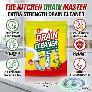 Powerful Drainer Clog Remover Fast Pipe Unblocker Dissolves Grease Soap Scum Kitchen Bathroom Sink Blockage