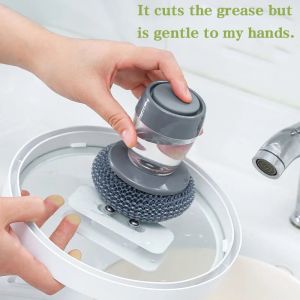 Kitchen Soap Dispensing Palm Brush Washing Liquid Dish Brush Soap Pot Utensils with Dispenser Tools