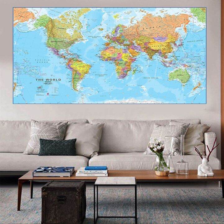 The World Political Map Posters And Prints Culture Education World Map Wall Art Pictures Canvas