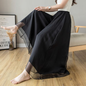 YIGE Elastic high waisted loose A-line pants skirt wide leg pants for womens 2023 new casual thin chiffon skirt pants