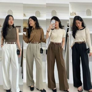 Quần tây ống suông bigsize 40-75kg  kèm đai Quần suông ống rộng kèm đai mềm mịn mát tôn dáng đủ màu-HLS- Mã 6325