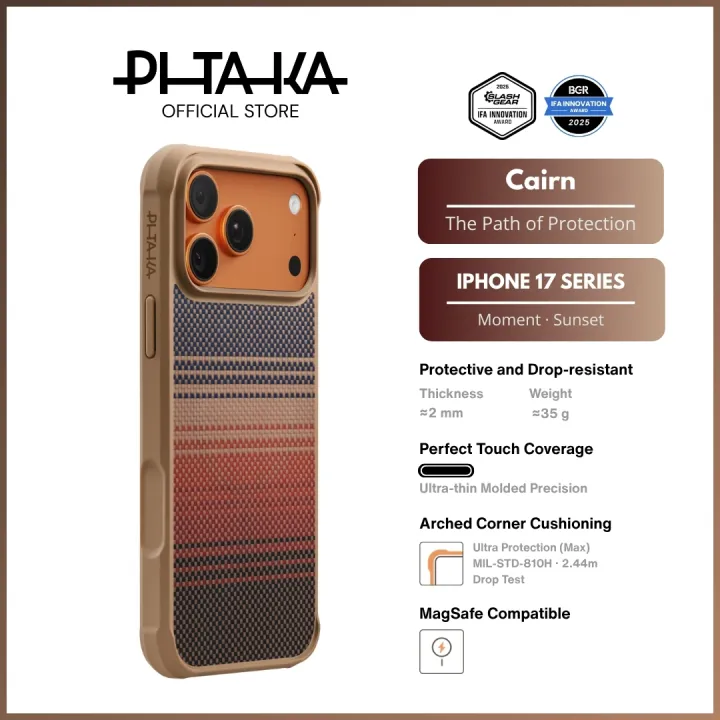 PITAKA iPhone 17 Pro/Pro Max - Cairn Case - Arched Corner Cushioning/Magnetic/Camera Button (Sunset)