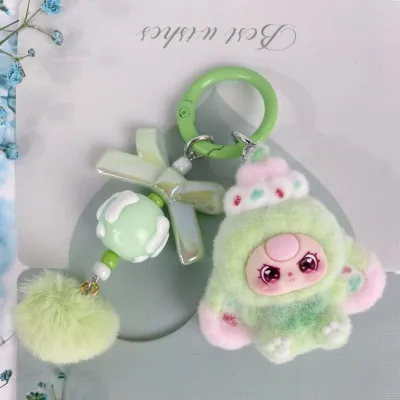 ELACCENT Khuyên chìa khóa hoạt hình đáng yêu kèm bông lông và hoa trang trí - Phụ kiện trang trí ngọt ngào cho túi xách và chìa khóa