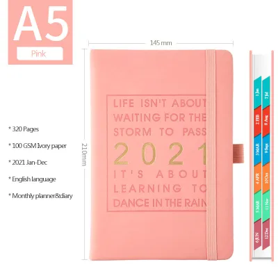 2021 Planner A5 New Agenda Diary Notebook PU Leather SoftCover Notpad Time management