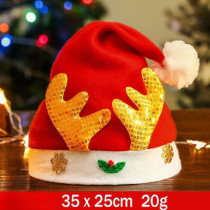 Wonderful Days Christmas Hat Non Woven Santa Antler Red Party Cap Soft Plush Brim Kids Adults Holiday Cosplay