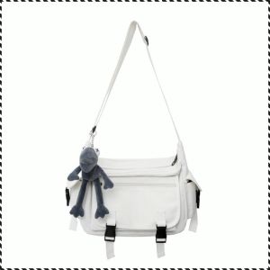 กระเป๋าผ้าใบ เรียบง่าย กระเป๋าสะพายข้าง ใช้ได้จริง บล็อกเกอร์แฟชั่น มัลติฟังก์ชั่น ฮาราจูกุ