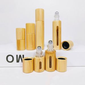 BAIXL Portable 3/5/10ml Empty Sample Vial Lip Oil Lip Gloss Refillable Tube Cosmetic Container Deodorant Bottles Bamboo Roll-on Bottle Essential Oil Bottles Wood Roller Bottle Perfume Bottles