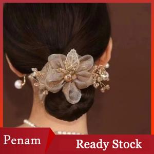 [PAM] Elegant Rhinestone Flower Tie Hair Rope Female Ponytail Ball Head Rubber Band Scrunchie Ring