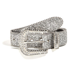 Minwen Sáng bóng Rhinestone rộng vành đai phụ nữ ăn mặc vành đai dành cho người lớn Rhinestone vành đai ăn mặc tinh thể kim cương vành đai