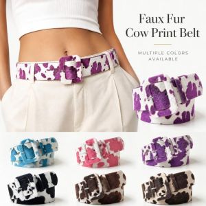 JING Y2K Cow Pattern Belt  Buckle Wide Spot Womens Belt Fashion Imitation Horse-haired  Buckle Belt Women