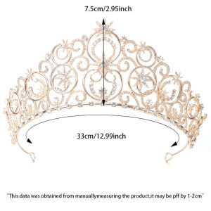 Phụ kiện cài tóc vương miện Baroque khoét rỗng đính đá pha lê phong cách Âu Mỹ dùng cho váy cưới cô dâu tiệc tùng.