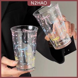 N2HAO Cốc thủy tinh dễ thương cốc nước hoạt hình cốc thủy tinh sọc dễ thương Doodle cốc cà phê hộ gia đình Trà trái cây nước chanh cô gái Quà Tặng
