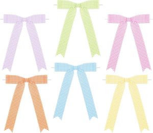 24 Pcs Gingham Ribbon Bows 5x7 Inch Buffalo Plaid Twist Tie Bows Check Pre Tied Bow Ribbon Gift Bows for Cake Wrapping Treat Bags Wedding Baby Shower(Black Plaid 1inches)