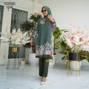 NMR Setelan Celana Kulot Tunik Katun Paris Plisket Vol 2018-1 ( Inc Hijab)