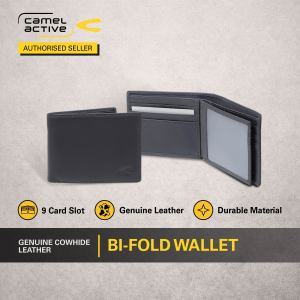 camel active Men Durable Premium Genuine Leather Bi Fold Wallet - Dark Brown SBF3B26WX3#DBN