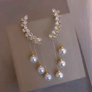 GL Fashional Flower Zircon Tassel Pearl with Advanced Sense Earrings ES69152