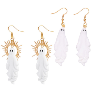 2 Pairs Halloween Specter Earrings Cute Spooky Design Alloy Texture Dangle Earrings for Party Costume Accessories