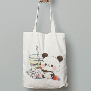 DRA Fashion - Totebag Tote Bag Motif Panda Lucu Aesthetic Kanvas Korea Wanita Goodie Bag Hampers Ulang Tahun Anak Cewek Cowok Tas Laptop Buku Sekolah Jinjing